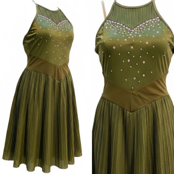 green leotard dress Girls Green Leotard With Open Back & Pinch Front main image 1
